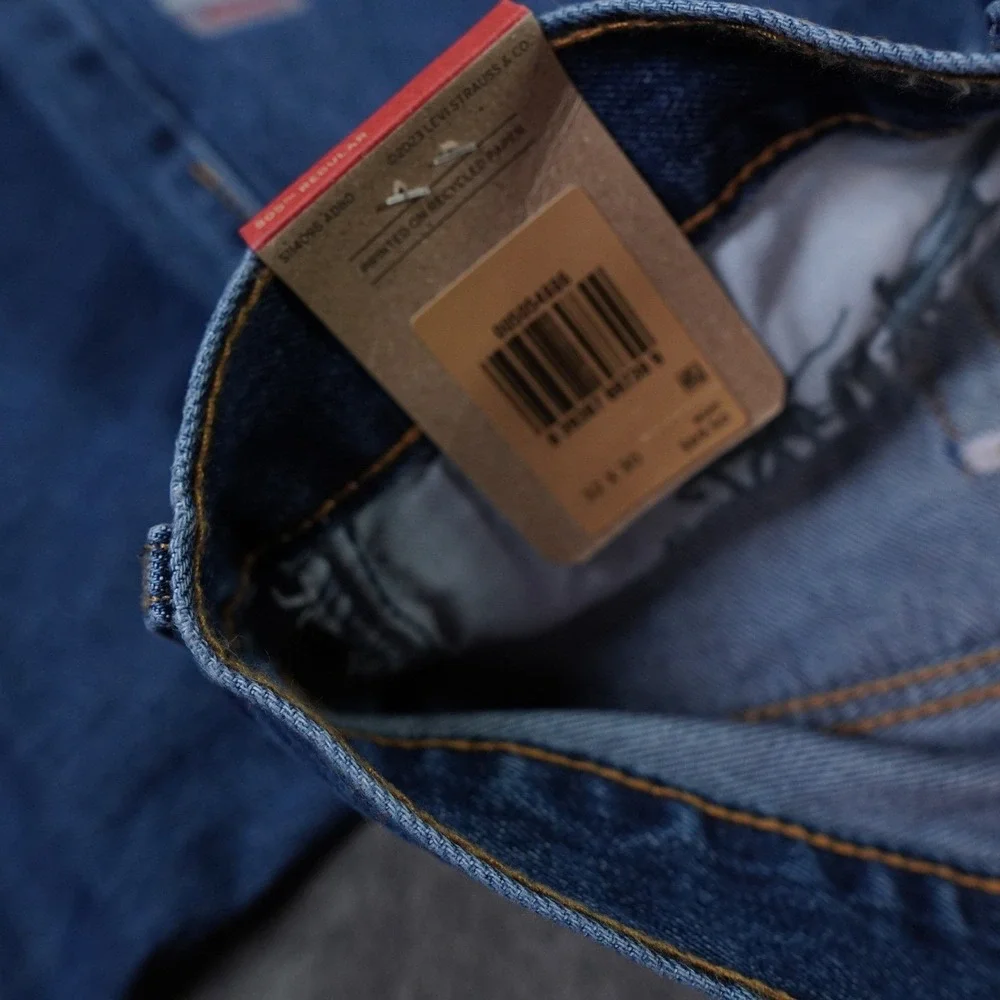 Levis 505 Mens Jeans Mens 32x30 Blue Dark Wash Regular Fit Straight Leg Biker‎
